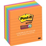 Postit Super Sticky Notes Lined 98 x 98mm Assorted  OrgPinBluGrnYel  Pk 6