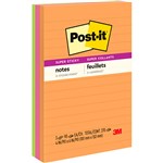 Post It Note Super Sticky Lined  101 x 152mm Assorted  OrgPinGrn  Pk 3