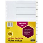 Marbig A4 Indices Dividers JanDec PP White
