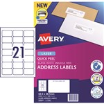 Avery L7160 Laser Mailing Label 21up 635x381mm Bx100