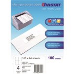 Unistat  Laser Inkjet Labels 4up 105mm  x 148mm Bx100