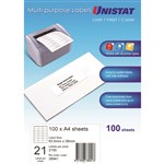 Unistat Laser Inkjet Labels 21up 635mm x 38mm Bx100