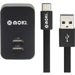 Moki USB TypeC Cable With Wall Charger Black 