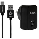 Moki TypeC Braided Cable With Wall Charger Gun Metal 